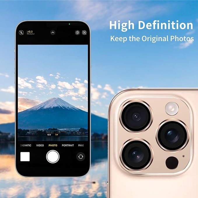 Compatible with iPhone 16 Pro and 16 Pro Max Camera Lens Protector, Anti-Scratch Tempered Glass Metal Camera Screen Protector Shockproof Full Protective Lens Cover, Desert - Image 3