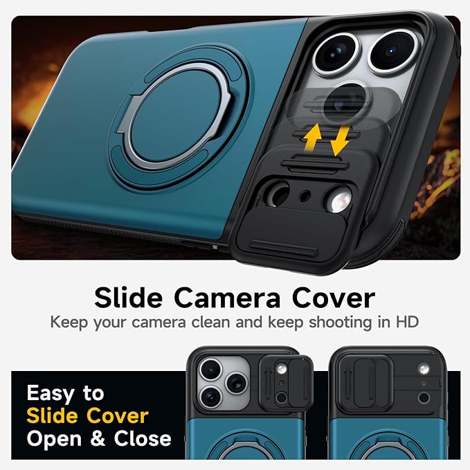 for iPhone 17 Pro Wallet Case with Card Holder Slide Camera Cover Ring Stand Kickstand Heavy Duty Protective Case with Screen Protector for iPhone 17 Pro (Blue) - Image 6