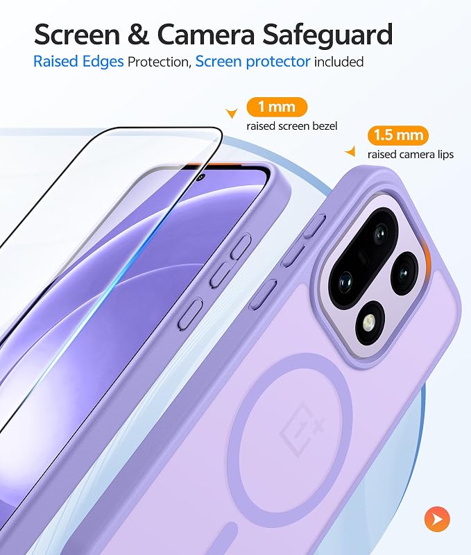 FNTCASE for OnePlus 15 Case, Fit for Magsafe, Screen Protector,Light Purple | Translucent Matte Magnetic Back, 14FT Military Grade Drop Protection, Shockproof Protective Phone Cover - Image 4