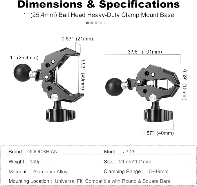 Heavy Duty 1 Inch Ball Head Clamp Mount - Image 7