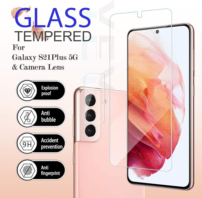 Galaxy S21 Plus HD Clear Tempered Glass Screen Protector + Camera Lens Protectors, [2+2 Pack] [Fingerprint Support] [Bubble-Free] Screen Protector Glass For Samsung Galaxy S21 Plus - Image 2