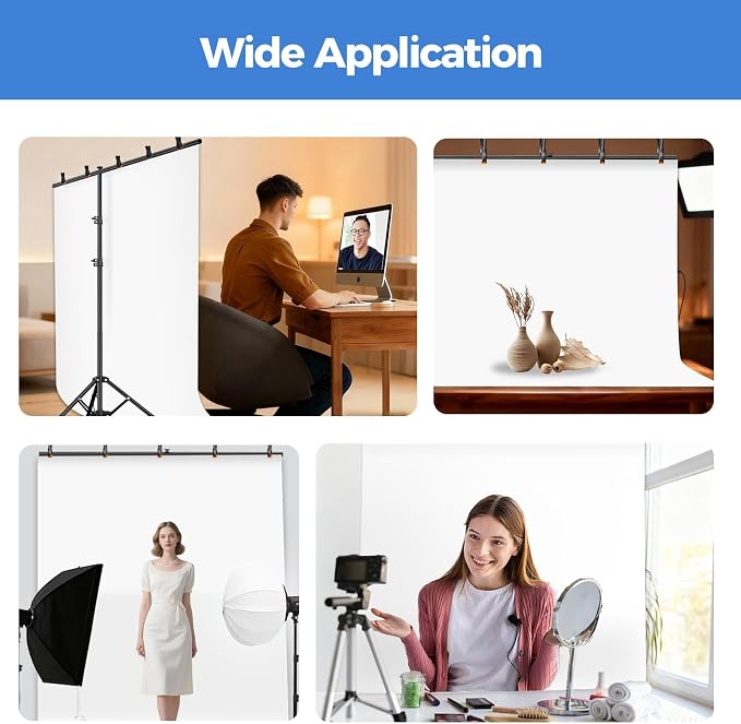 EMART 5 * 6.5ft White Photo Backdrop Stand Kit with T-Shape Stand | Portable lightweight T-shaped metal stand for easy setup，suitable for portrait photography, live streaming, content recording - Image 6