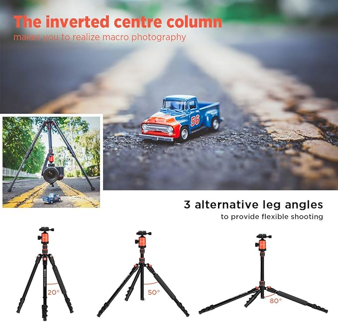 77’’ Tripod, Camera Tripod for DSLR, Compact Aluminum Tripod with 360 Degree Ball Head and 8kgs Load for Travel and Work - Image 4