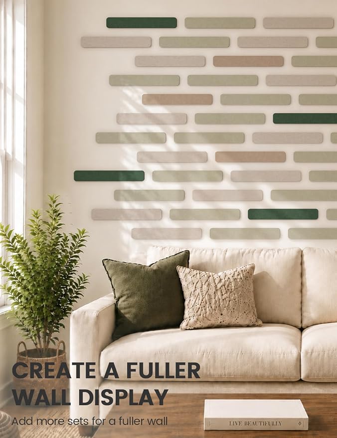 Fluxynara 13" x 2" Felt Wall Panels, Nordic Moss | 8-Pack Includes 50 Push Pins and Adhesive Tabs for Photos, Notes and Decor in Bedroom Doors, Home Office or Studios - Image 7