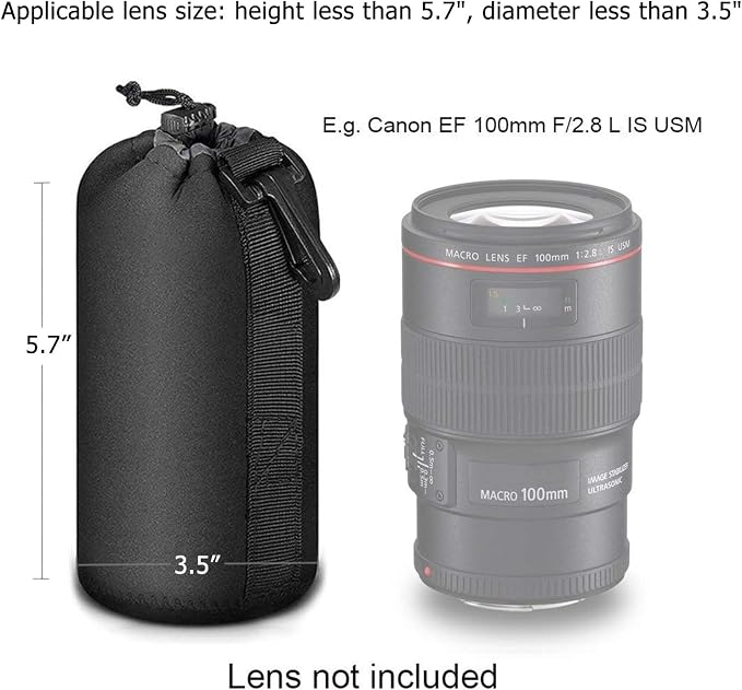 Selens Protective Drawstring Neoprene DSLR Camera Lens Pouch Bag | Compatible with Olympus Panasonic, Large Size(Black) - Image 3
