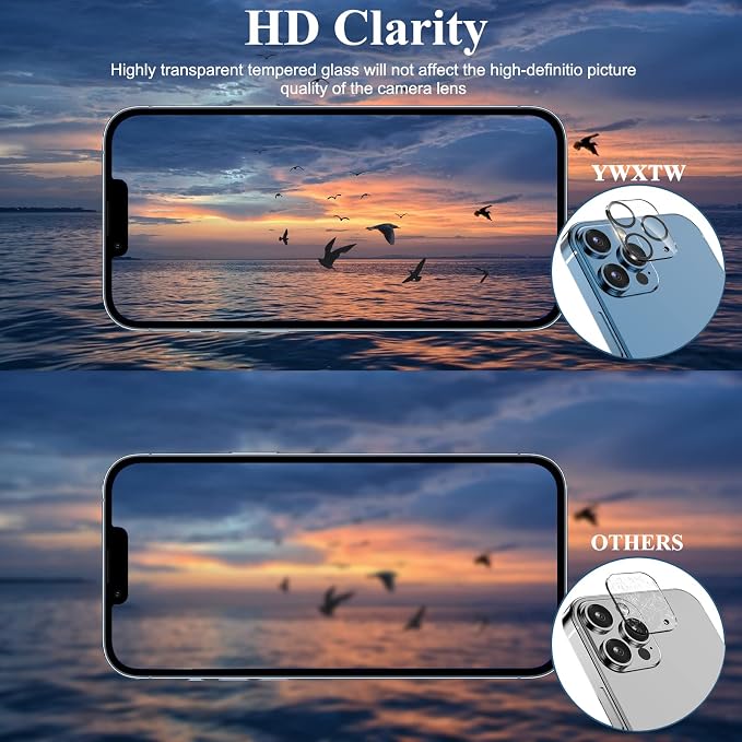 YWXTW [5 Pack Camera Lens Protector Compatible with iPhone 12 Pro Max 6.7" Tempered Glass, [Night Shooting Mode] Case Friendly, High Definition - Image 6