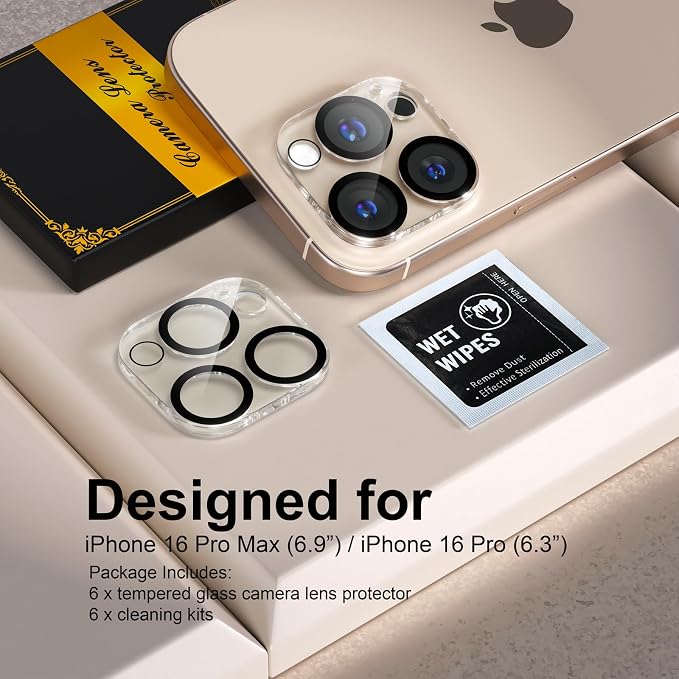 for 6 Pack iPhone 16 Pro/ iPhone 16 Pro Max Camera Lens Protectors, Clear | [Drop Protection] [Case Friendly] [Easy Installation] 9H Tempered Glass Camera Screen Protector Cover Accessories - Image 2