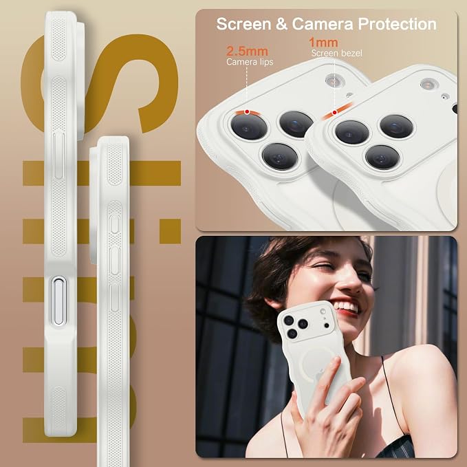 BENTOBEN Magnetic for iPhone 17 Pro Max Case, Cute Wavy [Full Camera Protection][Compatible with MagSafe] Matte Anti-Slip Bumper Women Girls Boys Protective Cover for 17 ProMax 6.9", Grey White - Image 6