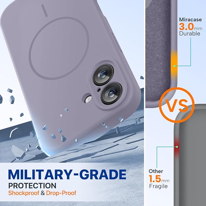 Miracase Silicone & Magnetic for iPhone 16 Case, Lavender Gray | Compatible with MagSafe, Anti-Scratch Microfiber Lining, Liquid Silicone Case Shockproof Drop Protection Phone Case for 16 - Image 2