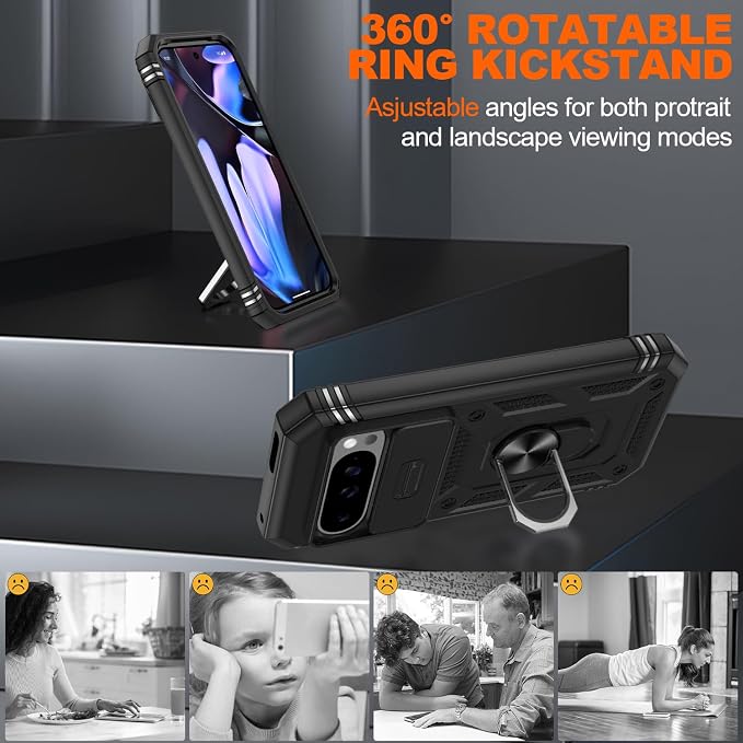 Gritup for Pixel 9 Pro XL Case Military-Grade Shockproof with Kickstand | with 2 PCS Screen Protector, Slide Camera Cover, Heavy Duty Outdoor Protection Funda para Pixel Pro 9 XL Phone Cover, Black - Image 8