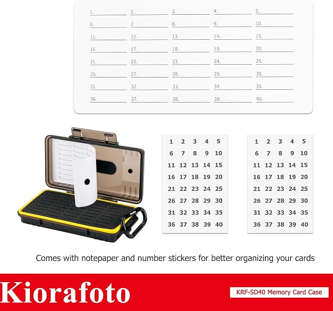 Kiorafoto 40 Slot SD Card Holder for Camera Memory Cards PSV Switch Cards | Large Capacity,Water-Resistant Memory Card Case,for 40 SD SDHC SDXC Cfexpress TypeA PS Vita Switch Cards,w Labels & Carabiner - Image 8