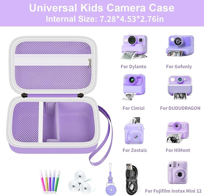 Kids Camera Case for Instant Print and Film Cameras, Purple | For Cimizi/ for GREENKINDER/ for Gofunly/ for HiMont Kid Camera, Shockproof Organizer with Removable Divider & Mesh Pockets - Image 2