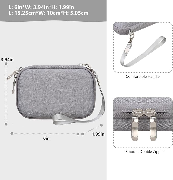 Hard Carrying Case for Kodak Step Instant Smartphone Photo Printer - Portable Mini Color Wireless Mobile Printer, Zipper Mesh Pocket for USB Cable, Photo Paper, Grey - Image 3