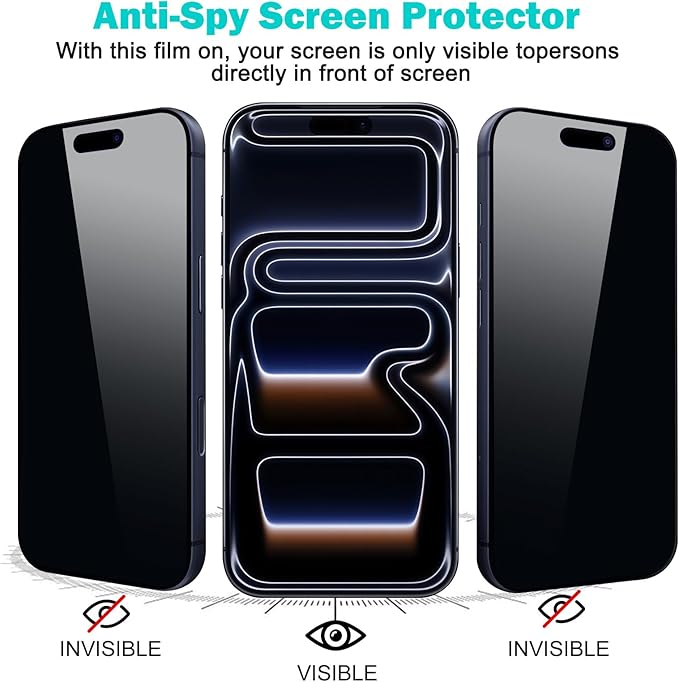 PEHAEL for iPhone 17 Pro Max Privacy Screen Protector+Camera Lens Protector | 3+3 Pack, Installation Frame, Cleaning kits, Anti-Spy Private, Anti-Scratch, 9H Tempered Glass, Case Friendly, [6.9 inch] - Image 4
