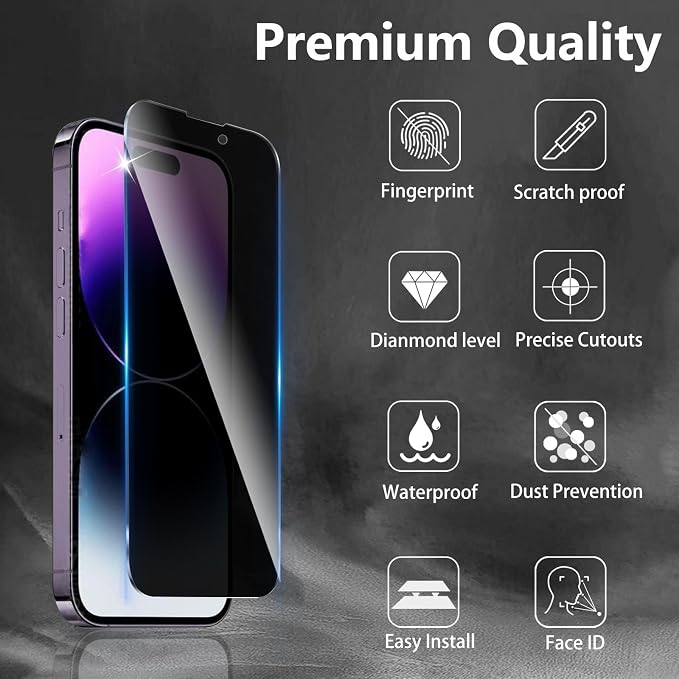 3+3 Pack Privacy Screen Protector Designed for iPhone 14 Pro With 3 Pack Camera Lens Protector,Full Coverage Anti-Spy Tempered Glass Film,9H Hardness,Bubble Free,Easy to Install - Image 3
