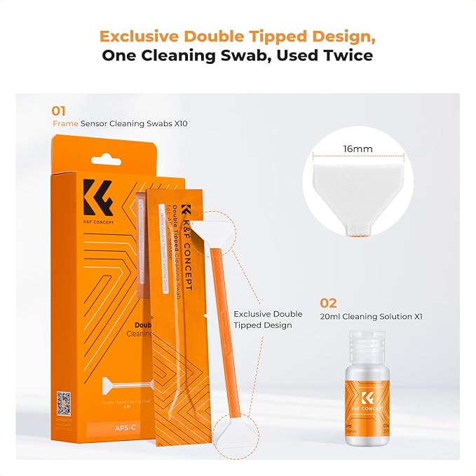 K&F CONCEPT Double-Tipped APS-C Sensor Cleaning Kit with Sensor Cleaner | New Double-Tipped Design Swabs,Vacuum Sealed,Soft and Flexible,20ml Lens Cleaner,Gentle Cleaning Liquid, Easy to Carry,MA05 - Image 2