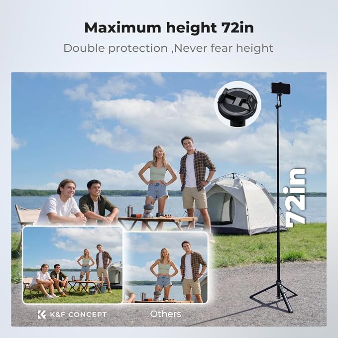 K&F CONCEPT 72" Selfie Stick for iPhone, Phone Tripod | Clip & Magnetic, Remote, 1s Open & Close, Compatible with iPhone 17-12 Osmo Pocket 4/3 Luna Ultra, X97C6 - Image 10