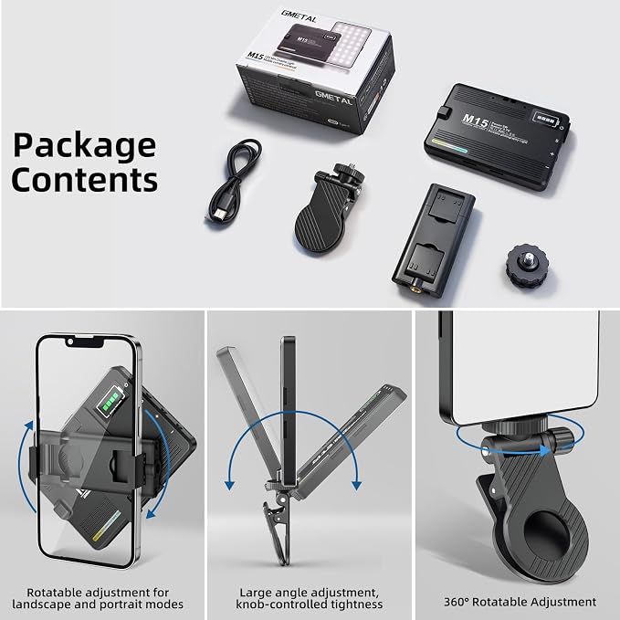 LED Portable Selfie Light, Video Conference Lighting Quality Lithium Battery CRI 97+, Clip & Camera Tripod Adapter, 3 Light Modes for Phone - Image 4