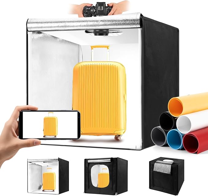 Photo Light Box, Portable 12/16/20/24/32 Inch Photo Studio Light Box, Shooting Tent Kit with 297 Light Beads and 6 Color Backdrops.Lightbox with 3 Stepless Dimming Light Boards for Studio Photography by Unknown