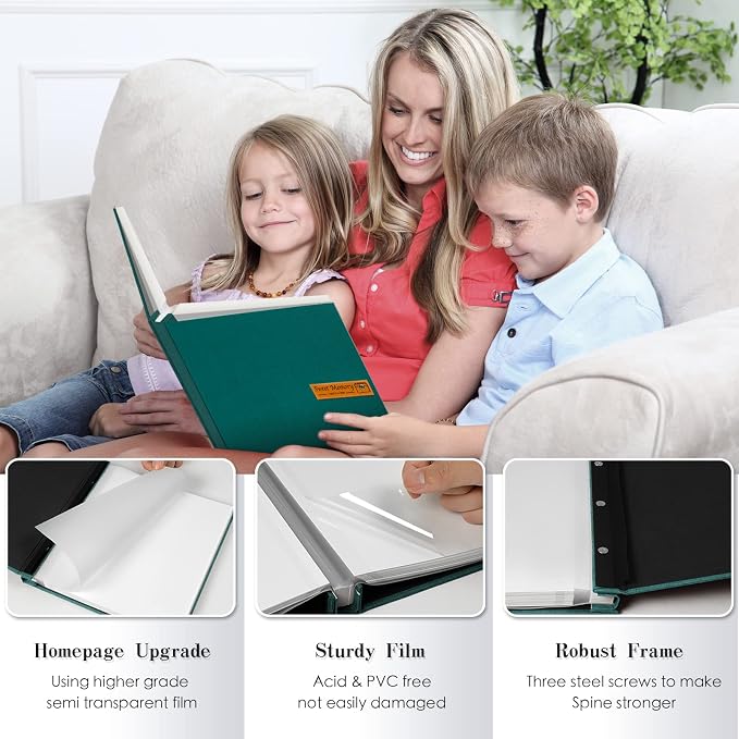 Spbapr Large Photo Album Self Adhesive Magnetic Scrapbook,DIY Scrapbook Album for 4x6 5x7 8x10 Picture,40 Pages Linen Cover Memory Book for Wedding Family Baby Pets, with Metallic Pen and Scraping - Image 3