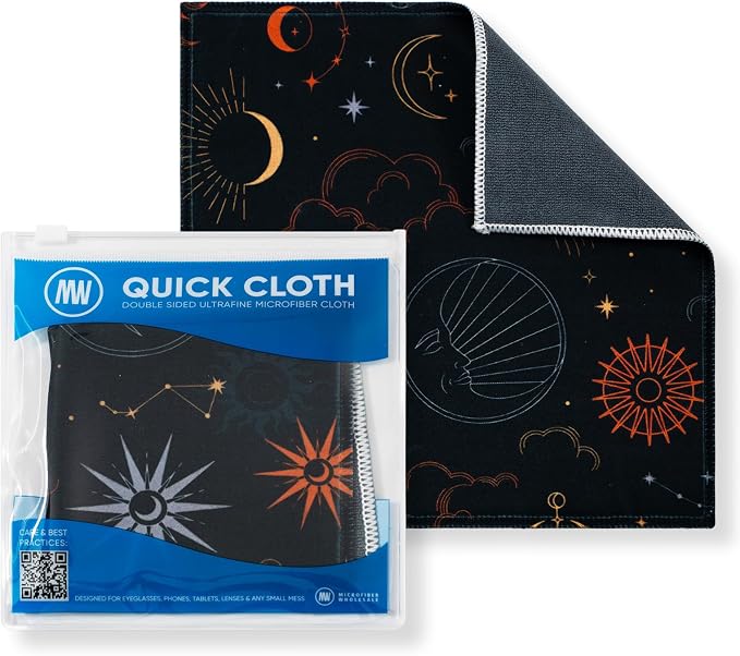 Microfiber Wholesale Quick Cloth Glasses Cleaning Cloths 8x8 Astrology | 1-Pack with Case | Double-Sided Lens Cleaner for Eyeglasses, Camera & Screens | Reusable Microfiber Glass Polishing Cloths by MicrofiberWholesale