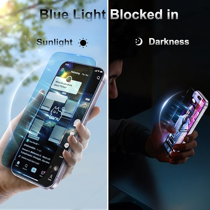 Fotbor [3+3 Pack for iPhone 17 Screen Protector, Anti-Blue Light, [Eye Protection] 9H+ Tempered Glass with Camera Lens Protector - Image 4