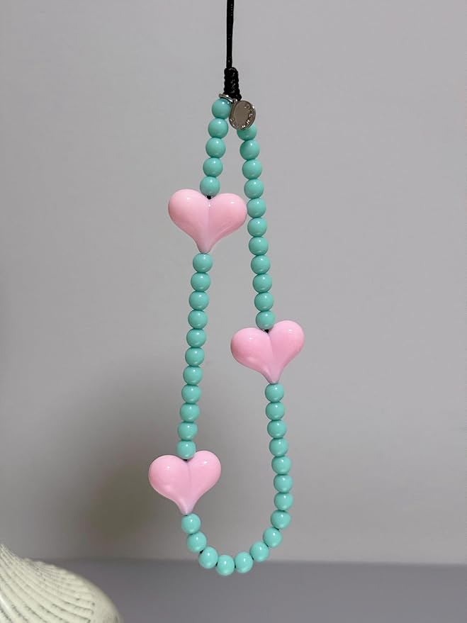 Drawwind Phone Charm Beaded Wristlet Strap Universal Cell Phone Lanyard Cute Bracelet Wrist Strap Beaded Chain String Handmade Accessories for Case Camera Bags (Love Hearts) - Image 4