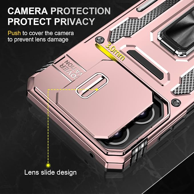 for Moto G 2025 Case with Screen Protector and with Camera Cover, 360°Military Grade Rotatable Kickstand (Heavy Duty) Shockproof Protective, Case for Moto G 2025 Rose Gold - Image 6