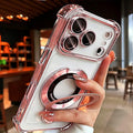 for iPhone 17 Pro Max Clear Case with Magnetic Ring Stand, [Compatible with MagSafe] Shockproof Kickstand Plating Soft Case Camera Lens Protector Girls Woman Cover for 17 Pro Max 6.9", Pink by Unknown