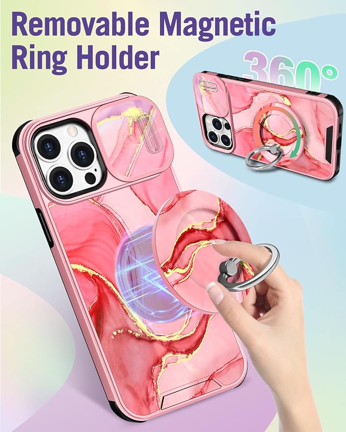 Buleens for iPhone 15 Pro Max Case 6.7 Inch - with Ring Stand & Camera Cover Aesthetic Cute Designed Women Girls Girly Kawaii Unique Pretty Phone Case for iPhone 15 Pro Max Compatible with Magsafe - Image 5