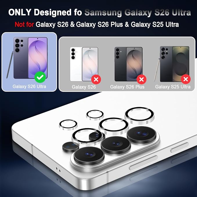 Meshine for Samsung Galaxy S26 Ultra Camera Lens Protector,Scratch Proof,Strong Adsorption,9H Hardness with Metal Ring Camera Cover,Ultra Thin Case Friendly, Accessories Lens Protector,Clear - Image 2