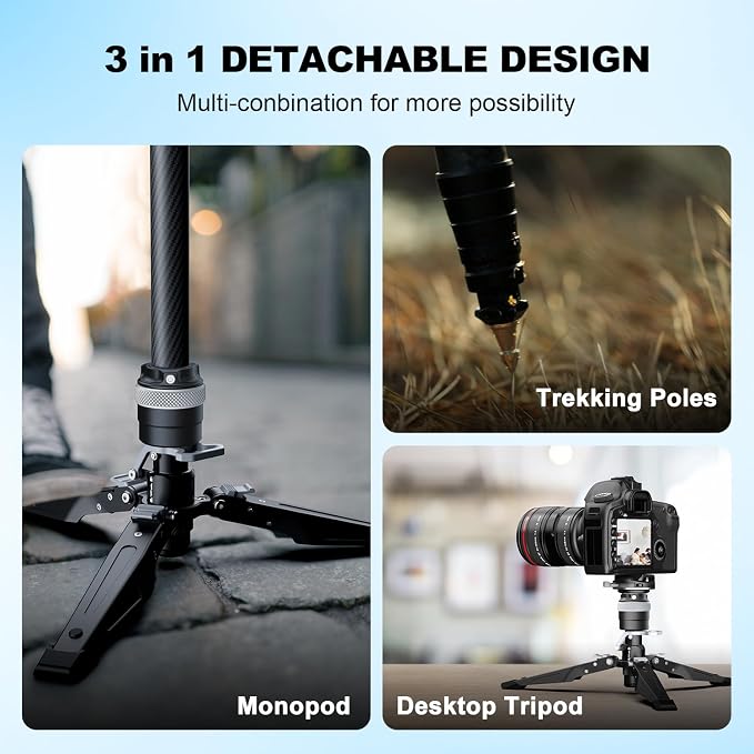 M1 62.8" Carbon Fiber Monopod for Camera, One-Click Lifting Monopod with feet, Compact for Travel, Max Load 44lbs / 20kg for Camera, DSLR, Camcorder - Image 8
