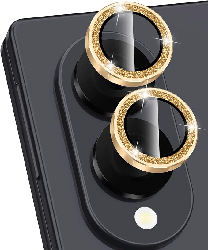 for Samsung Galaxy Z Fold 8 Camera Lens Protector, Individual Metal Ring Tempered Glass Lens Cover, [Strong Adsorption] Scratch Resistant Ultra-Thin HD Clear Lens Cover,1 Set-Gold Sparkly by Btscase