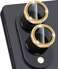 for Samsung Galaxy Z Fold 8 Camera Lens Protector, Individual Metal Ring Tempered Glass Lens Cover, [Strong Adsorption] Scratch Resistant Ultra-Thin HD Clear Lens Cover,1 Set-Gold Sparkly by Btscase