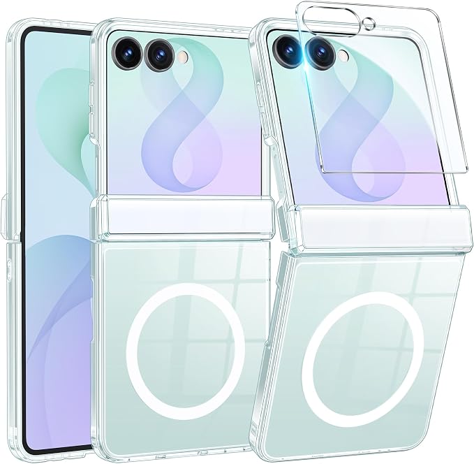 FNTCASE for Samsung Galaxy Z Flip 8 Case, Fit for Magsafe, Screen Protector | Hinge Protection, Anti Yellowing Magnetic Back, 18FT Military Grade Drop Proof, Protective Phone Cover, Transparent by FNTCASE