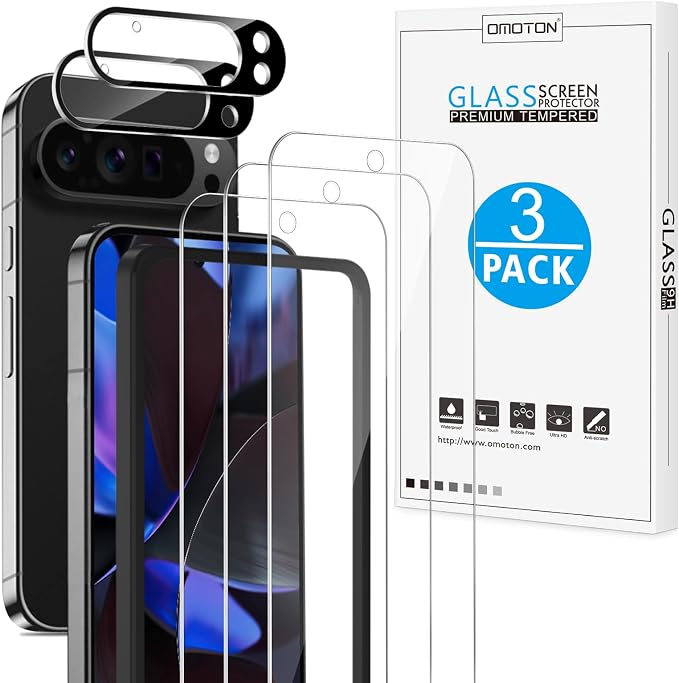 OMOTON 3+2 Pack for Google Pixel 9 Pro XL Screen Protector 6.8 Inch | 3 Tempered Glass Film & 2 Camera Lens Protector, Bubble-free, HD Clear, Not for 9 Pro/ 9 by OMOTON