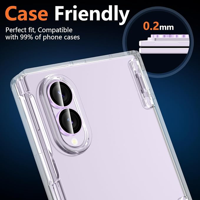 for Samsung Galaxy Z Fold 8 Camera Lens Protector, Individual Metal Ring Tempered Glass Lens Cover, [Strong Adsorption] Scratch Resistant Ultra-Thin HD Clear Lens Cover, 1 Set-Purple Ring - Image 6