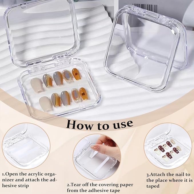 Press on nail storage 14 PCS Acrylic Nail Storage Box - Portable Versatile Organizer for Press - On Nails, Jewelry and More with 60 Pcs Adhesive Double Sided Tape - Image 4