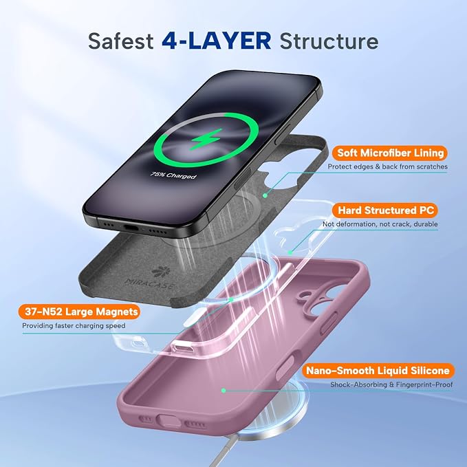 miracase Magnetic for iPhone 16 Plus Case, [Soft Anti-Scratch Microfiber Lining], Compatible with MagSafe, Liquid Silicone Shockproof Drop Protection Phone Case for 16 Plus,Blackcurrant - Image 6