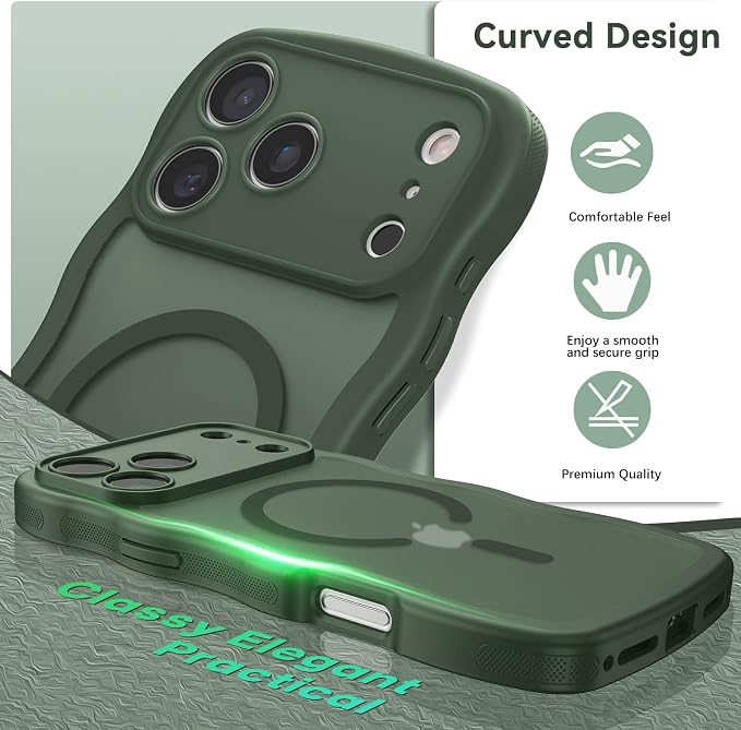 BENTOBEN Magnetic for iPhone 17 Pro Max Case, Cute Wavy [Full Camera Protection][Compatible with MagSafe] Matte Anti-Slip Bumper Women Girls Boys Protective Cover for 17 ProMax 6.9", Deep Green - Image 2