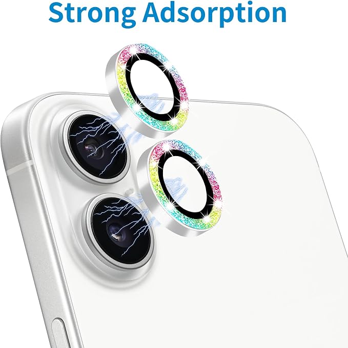 Designed for iPhone 16 and 16 Plus Camera Lens Protector, Bling Glitter Diamond Lens Cover 9H Tempered Glass Camera Cover Anti Scratch Shockproof Screen Protector - Image 4
