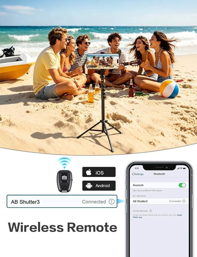 63" Phone Tripod with Remote, Phone Stand Tripod for iPhone | Extendable Cell Phone Tripod for Video Recording; Sturdy Metal Adjustable Tripod Stand for iPhone Android Camera & Ring Light - Image 5