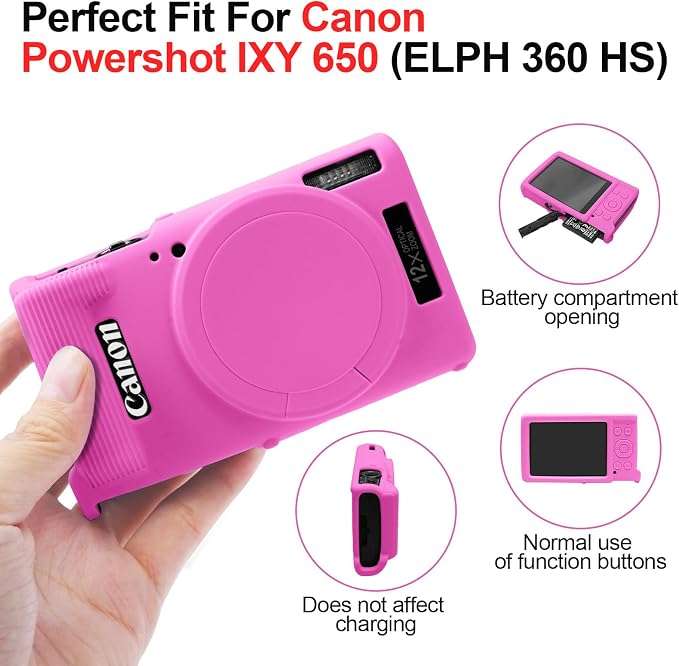 Easy Hood Camera Case for Canon ELPH 360/IXUS 285 HS/IXY 650 Camera,Rose | With Removable Lens Cover,Soft Silicone Protective Case,Anti-Scratch,Dustproof,Shockproof,Enhanced Grip,Camera Accessories - Image 5
