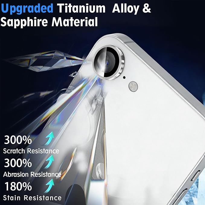SiHPuoy 3pcs Camera Lens Protector for iPhone 17e/16e,Tempered Glass,Silver | 9H+ Hardness, Military Grade Shatterproof, Anti-Scratch, Case Friendly, HD Metal Camera Cover, Does not Affect Night Shots - Image 4
