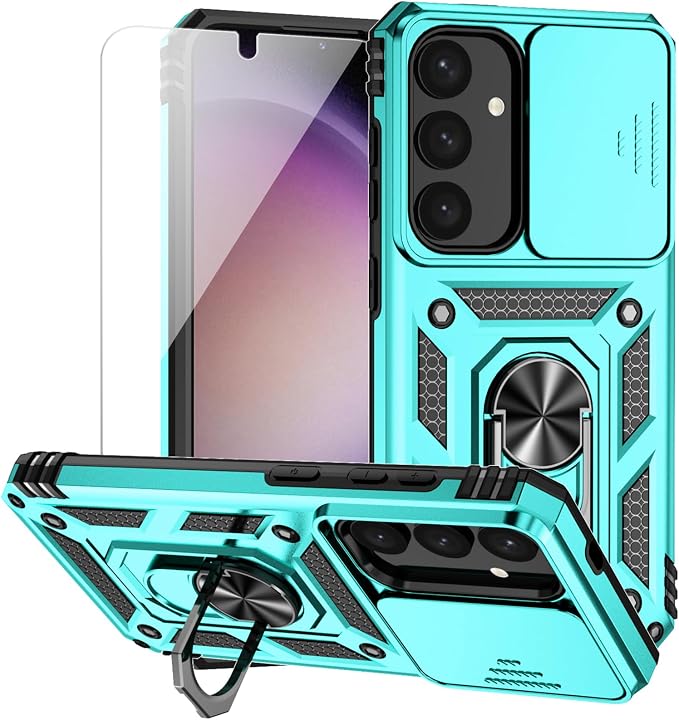 for Samsung Galaxy S24 Plus Case with Camera Lens Cover HD Screen Protector, Military-Grade Drop Tested Magnetic Ring Holder Kickstand Protective Phone Case for Samsung Galaxy S24 Plus (Mint) by M+MAIKEZI