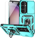 for Samsung Galaxy S24 Plus Case with Camera Lens Cover HD Screen Protector, Military-Grade Drop Tested Magnetic Ring Holder Kickstand Protective Phone Case for Samsung Galaxy S24 Plus (Mint) by M+MAIKEZI