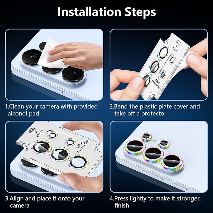 for Samsung Galaxy S26 Ultra Camera Lens Protector, Individual Metal Ring Tempered Glass Lens Cover, [Strong Adsorption] Scratch Resistant Ultra-Thin HD Clear Lens Cover,1 SetColorful Diamond - Image 7