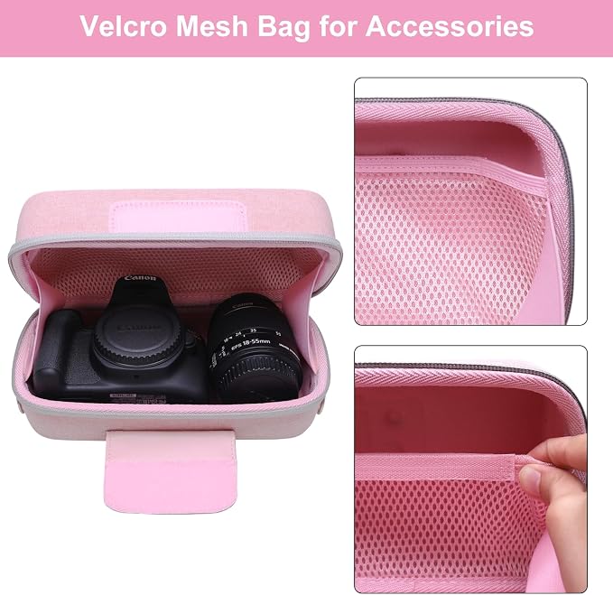 Case for Canon EOS Rebel T7/R50/R100 DSLR SLR Camera and 18-55mm Len Pink | Hard Carrying Travel Case for Canon EOS Rebel T7/R50/R100/R50 V/T6/R8/R10/RP/SL3/R5/T100 DSLR SLR Camera and 18-55mm Len - Image 4