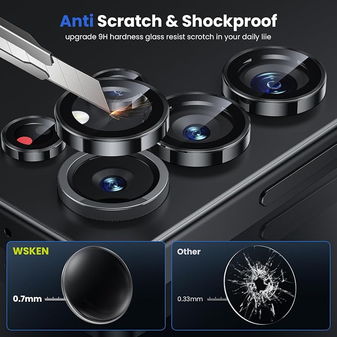 WSKEN for Samsung Galaxy S25 Ultra Camera Lens Protector - Ultra Thin | Case Friendly, 9H Shatterproof Tempered Glass, Anti Scratch Metal Circle, Camera Screen Protector Cover Accessories, Black - Image 3