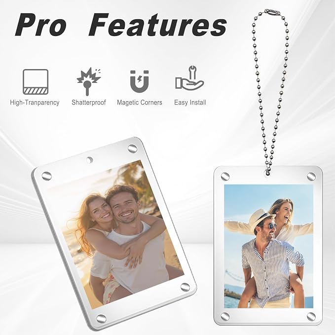 AMZAUTO2 PCS Hanging Car Photo Holder for Rearview, Acrylic Magnetic Picture Frame with Chain, Universal Car Rear View Mirror Accessories for Couple Pet Photo Holder - Image 3